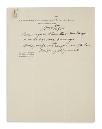 TAFT, WILLIAM HOWARD. Group of three Typed Letters Signed, WmHTaft, each to correspondent for the Cincinnati Times-Star Gus J. Karger